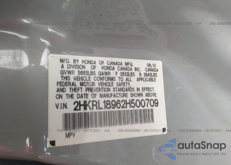 2002 Honda Odyssey Ex-L W/Leather z USA, uszkodzony, nr VIN 2HKRL18962H500709